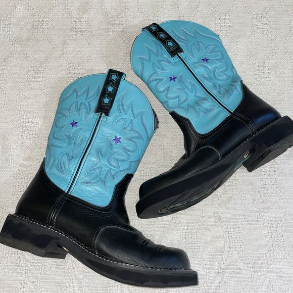 Ariat Women’s Work Boots Size 8 M Black Blue Leather Outdoors Workwear Rugged - Picture 1 of 13